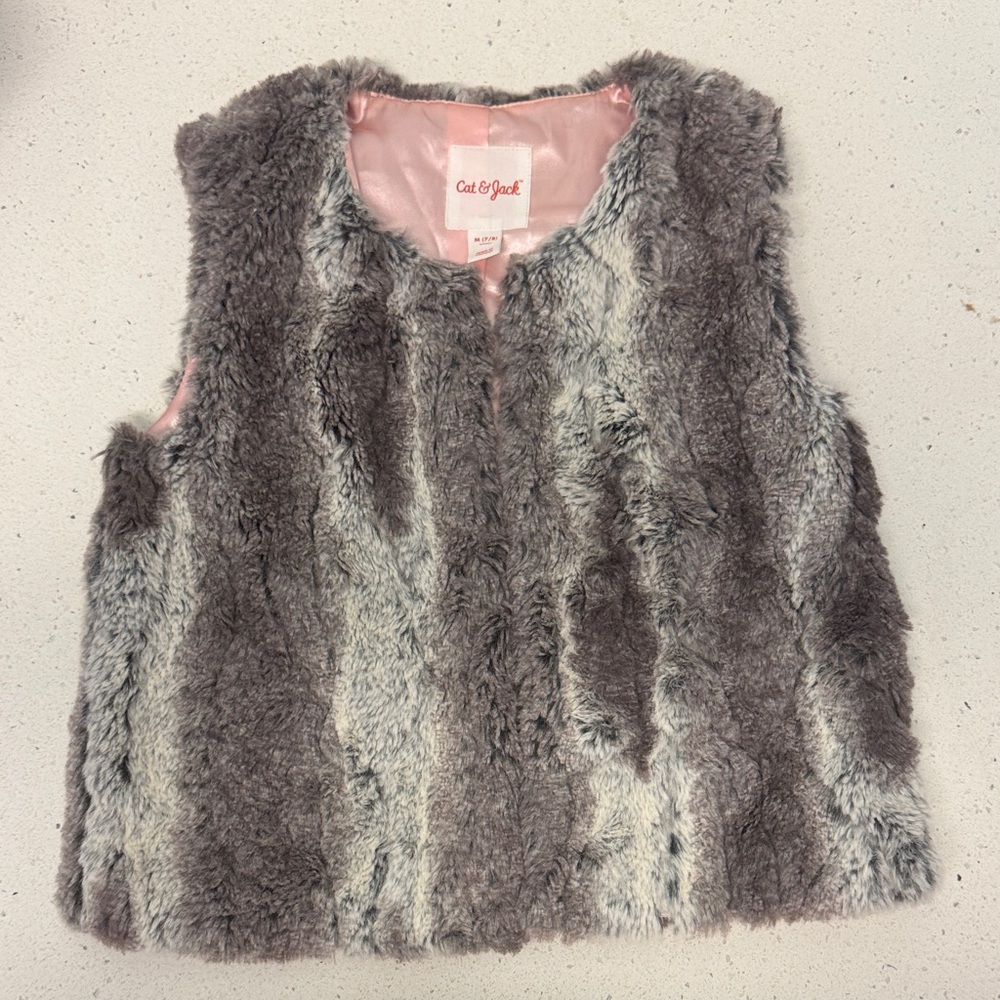 Cat & Jack Gray Faux Fur Vest, girls sz 7/8